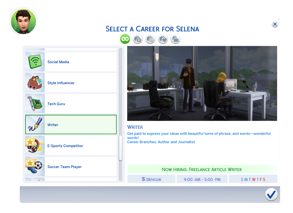 The Sims 4 Career UI – Writer