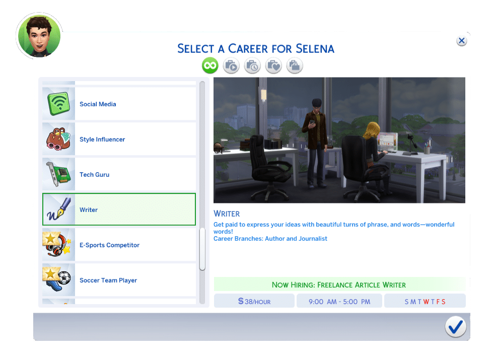 The Sims 4 Career UI – Writer