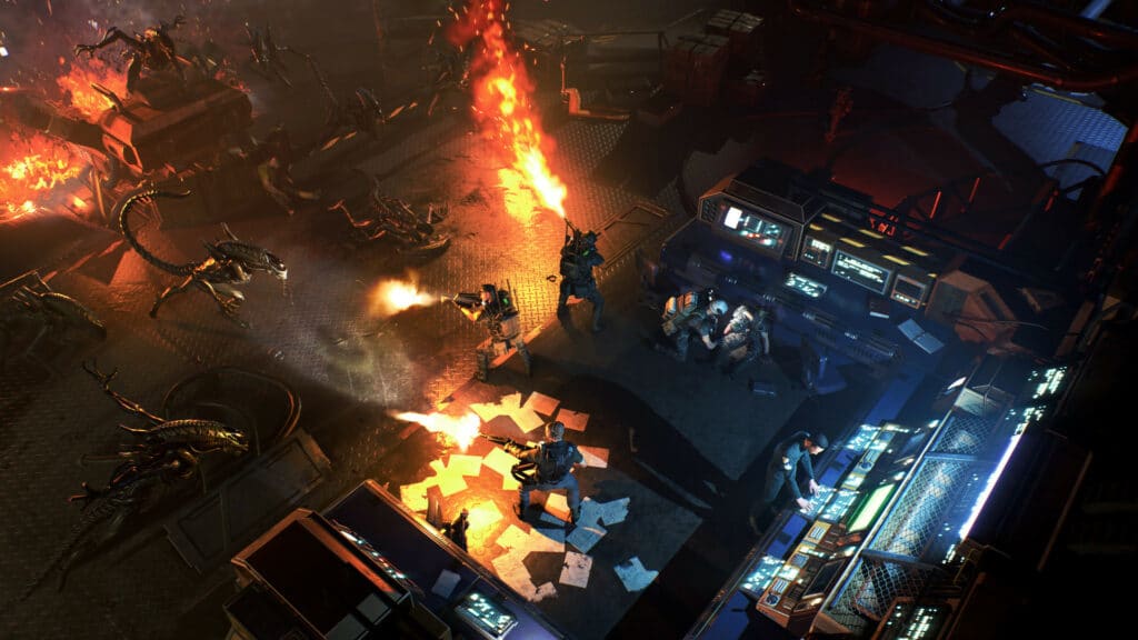 Image shows a squad fighting aliens