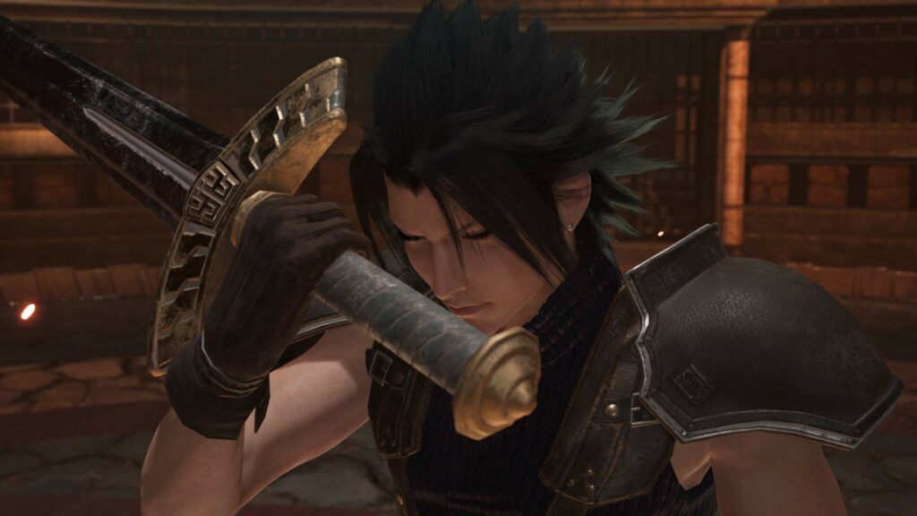 Zack Fair "sniffing" a sword.