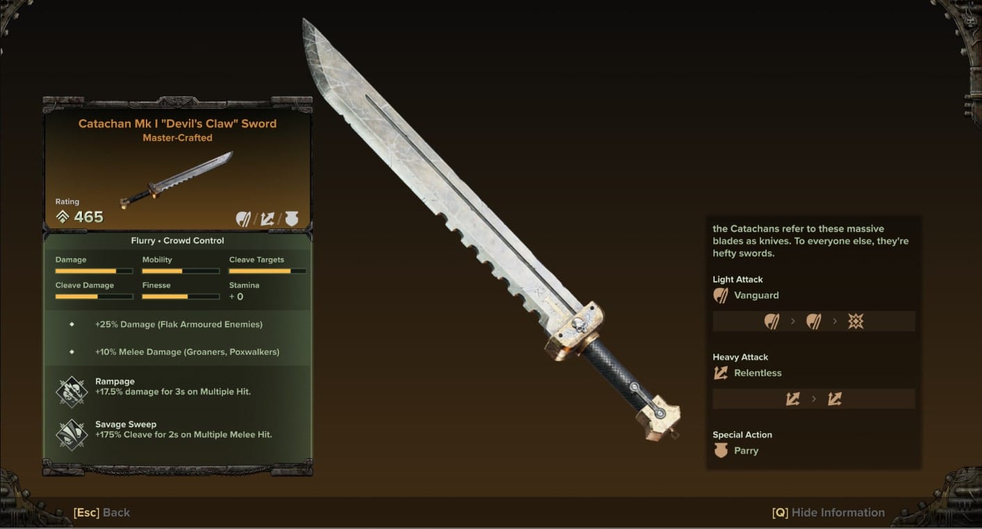 The Catachan is one of the best melee weapons in Darktide