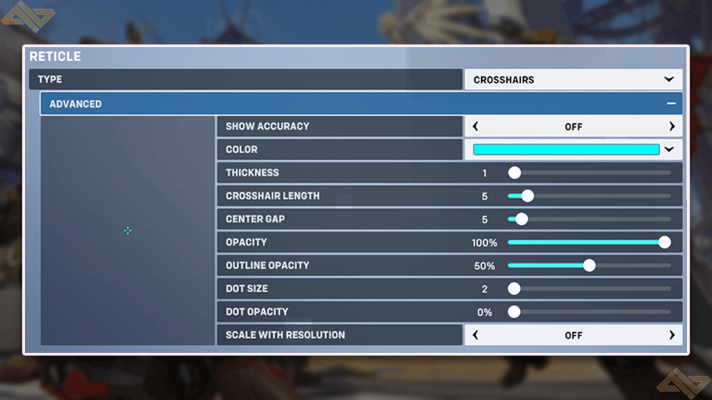 An image of the crosshairs preset settings