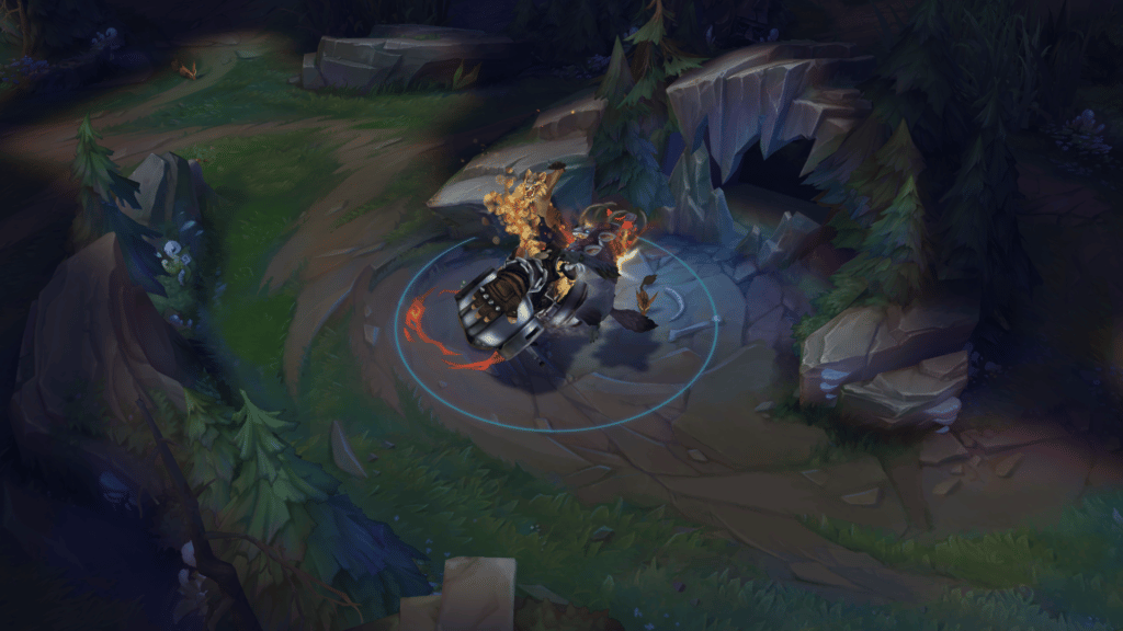 Gragas farming the wolves camp in the jungle from Season 13 of League of Legends