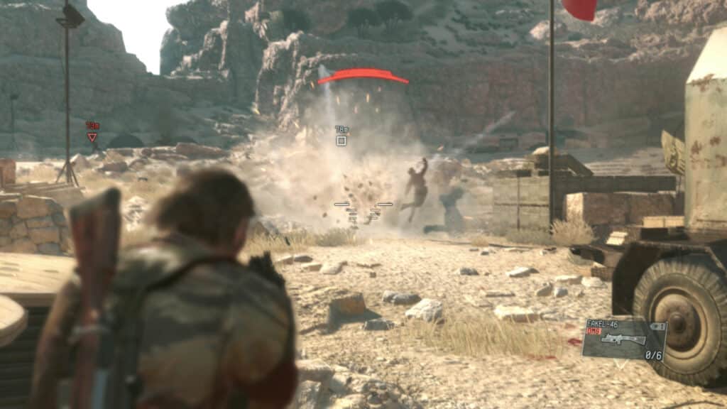 Snake killing enemies in Metal Gear Solid 5.