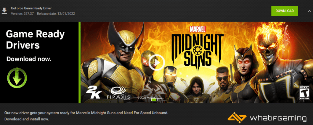 Marvel's Midnight Suns Game Ready Drivers in GeForce Experience
