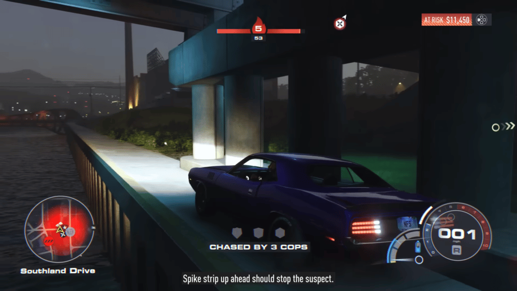 A screenshot of a blue muscle car hiding in the money farm.