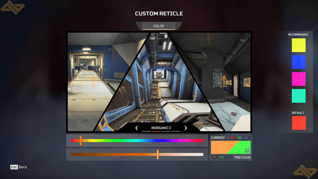 Choosing the orange color in the custom reticle settings