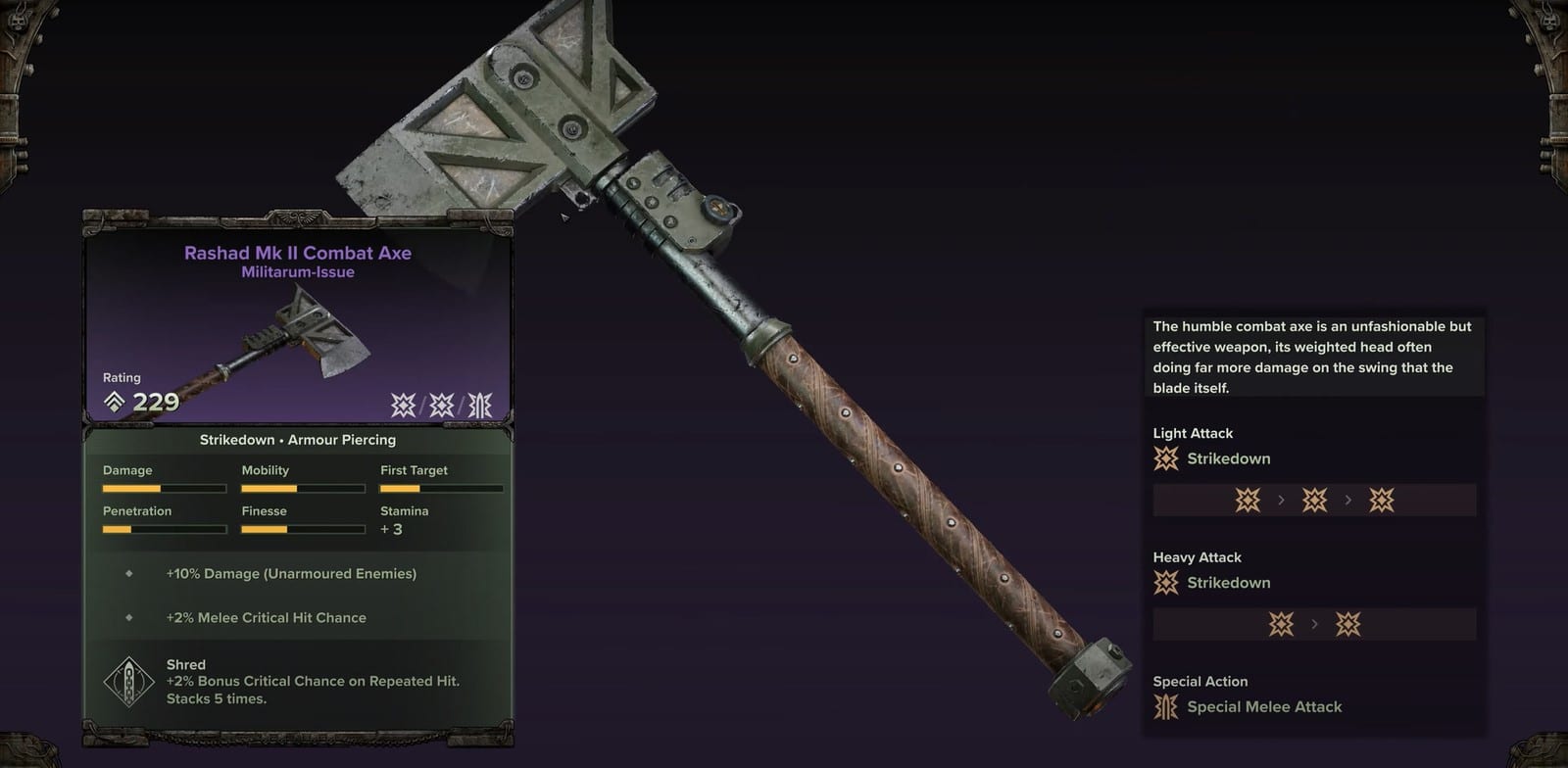 The Rashad is a great combat axe in Darktide