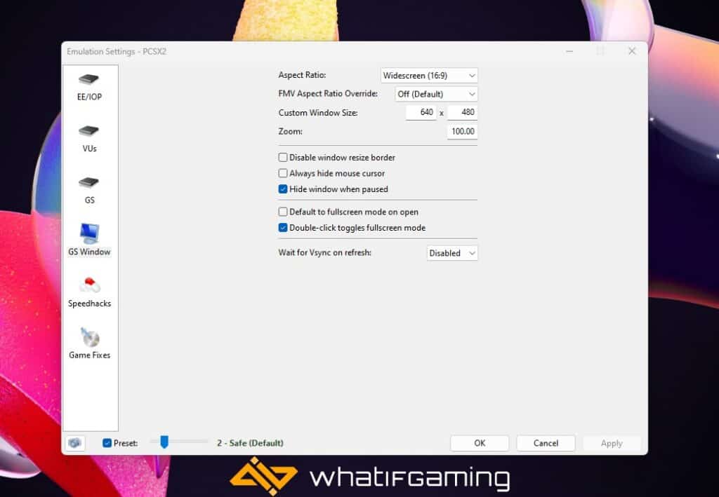 PCSX2 Aspect Ratio settings