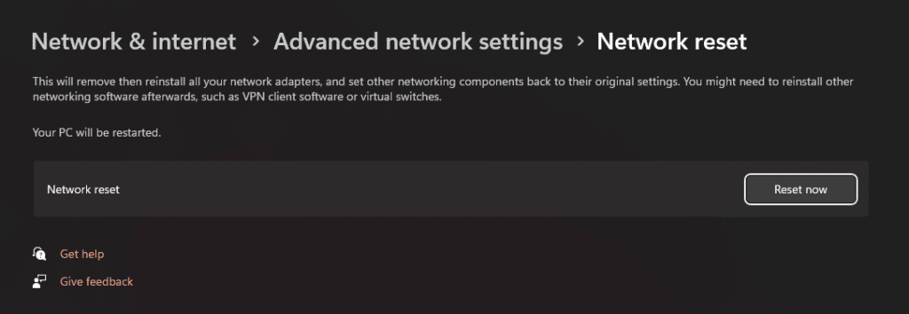 Network Reset Now