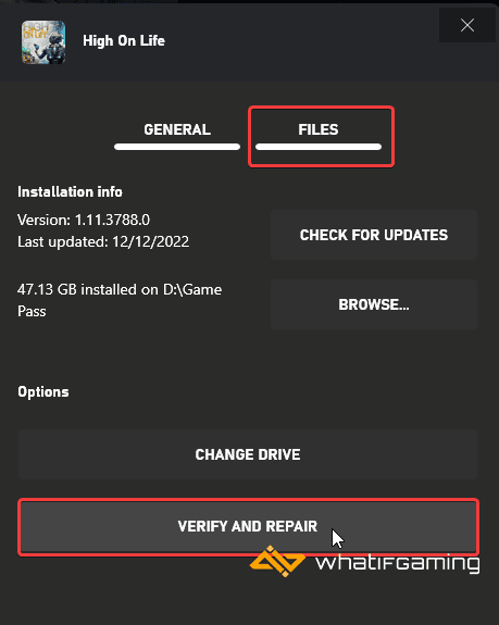 Verify and Repair button under Options