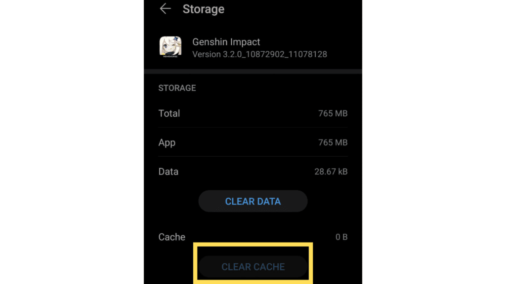 Clearing Genshin Impact's cache to reduce file size.