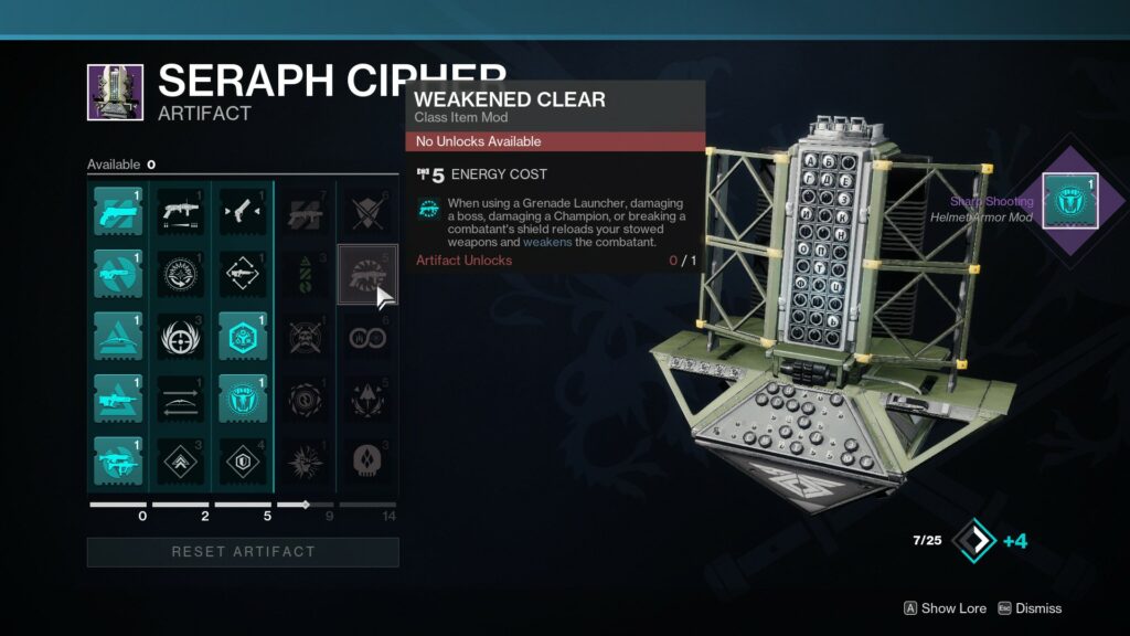 Destiny 2 Weakened Clear in artifact. 