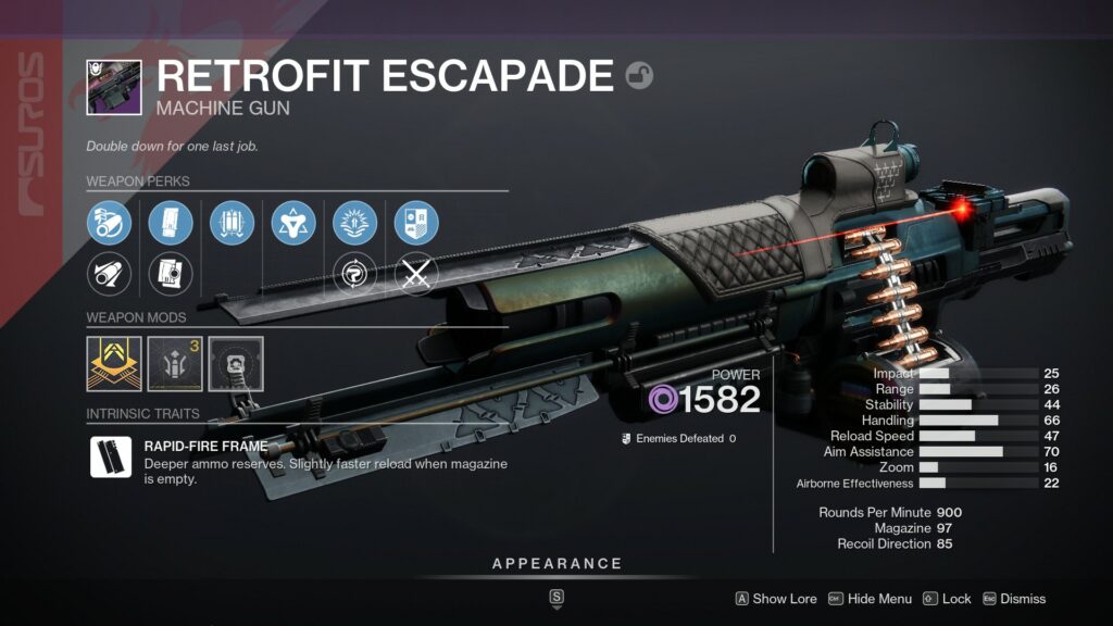 Destiny 2 Retrofit Escapade god roll in inventory.