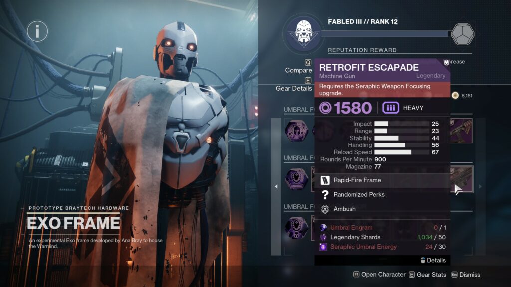 Destiny 2 Exo Frame inventory screen.