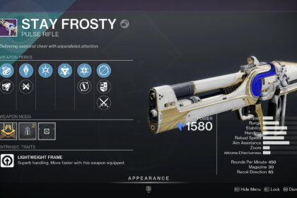 Destiny 2 Stay Frosty god roll in inventory.