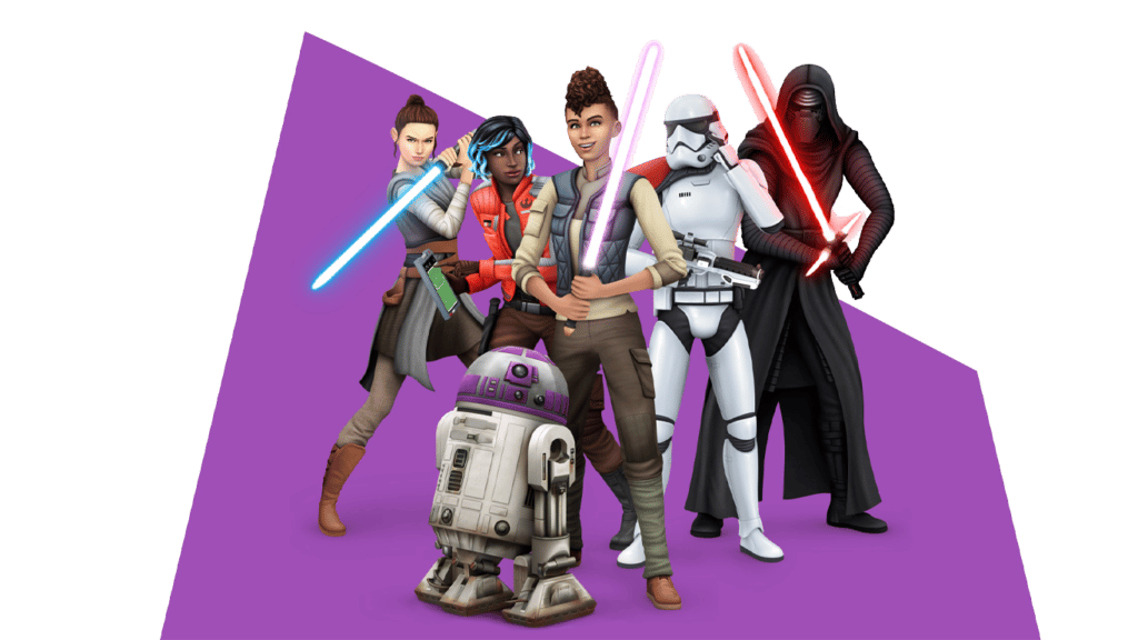 Star Wars themed sims with iconic characters and a droid