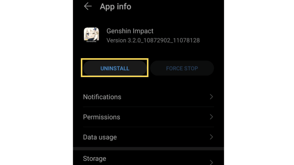 Uninstalling Genshin Impact to reduce file size