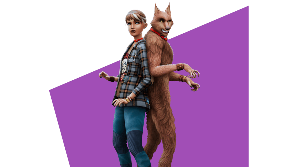 one normal sim and a werewolf sim standing back to back