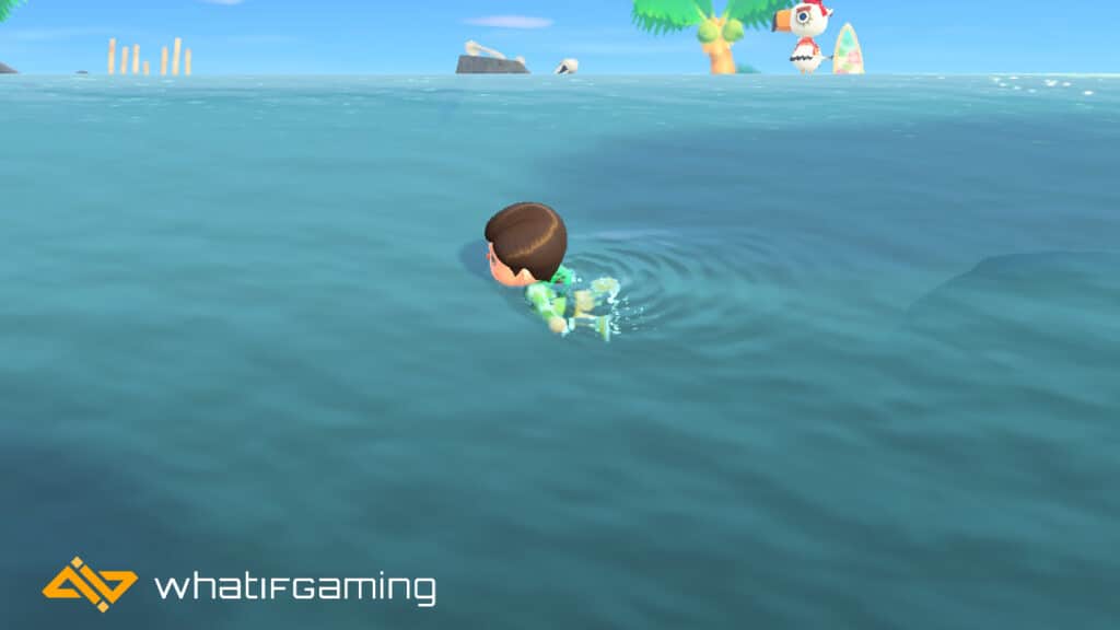 A player swimming in the sea in Animal Crossing.