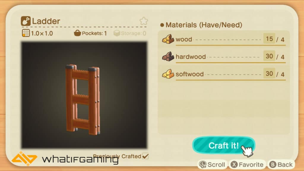 The DIY recipe for a ladder in Animal Crossing.