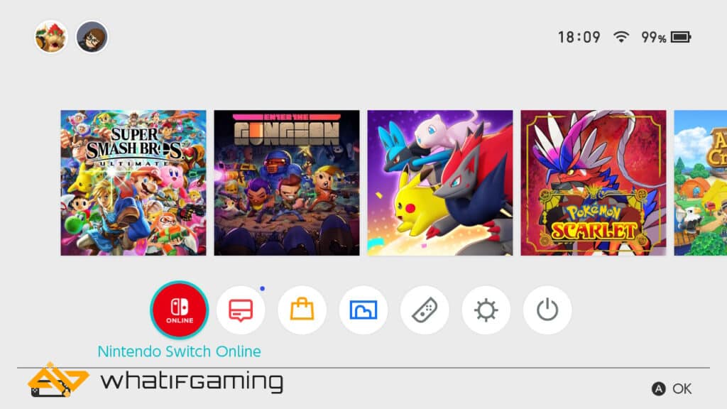 The home page of a Nintendo Switch.