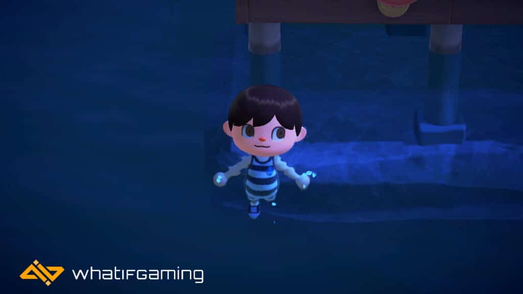 A player swimming in the sea in Animal Crossing.