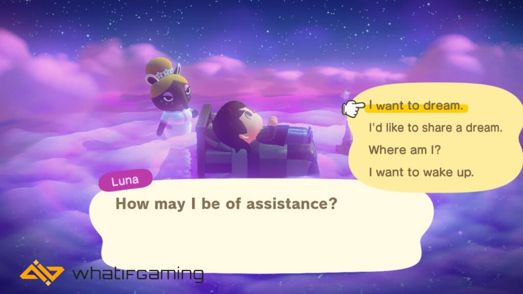 A screenshot of the options that Luna offers you when you fall asleep. 