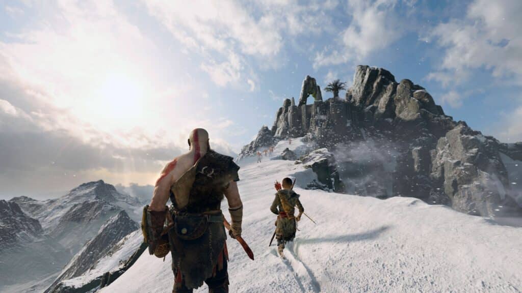 God of war 2018 Kratos Atreus on the mountain