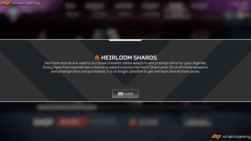 A photo explaining Heirloom Shards in Apex Legends.
