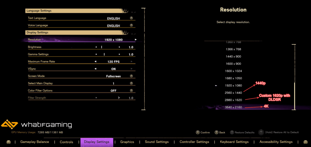 Forspoken > Settings > Display Settings > Resolution