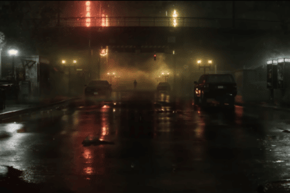 Image Shows a rainy street at night