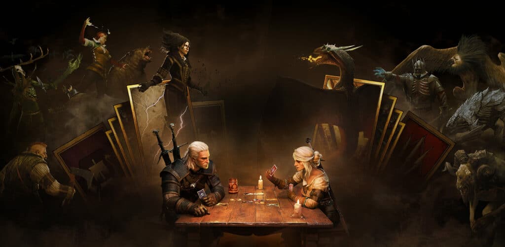 Gwent Promotional art featuring Geralt and Ciri