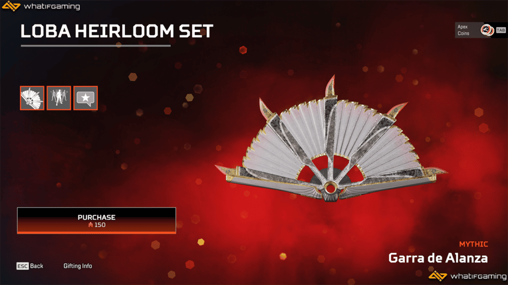 A photo of Loba's Heirloom Set in Apex Legends.