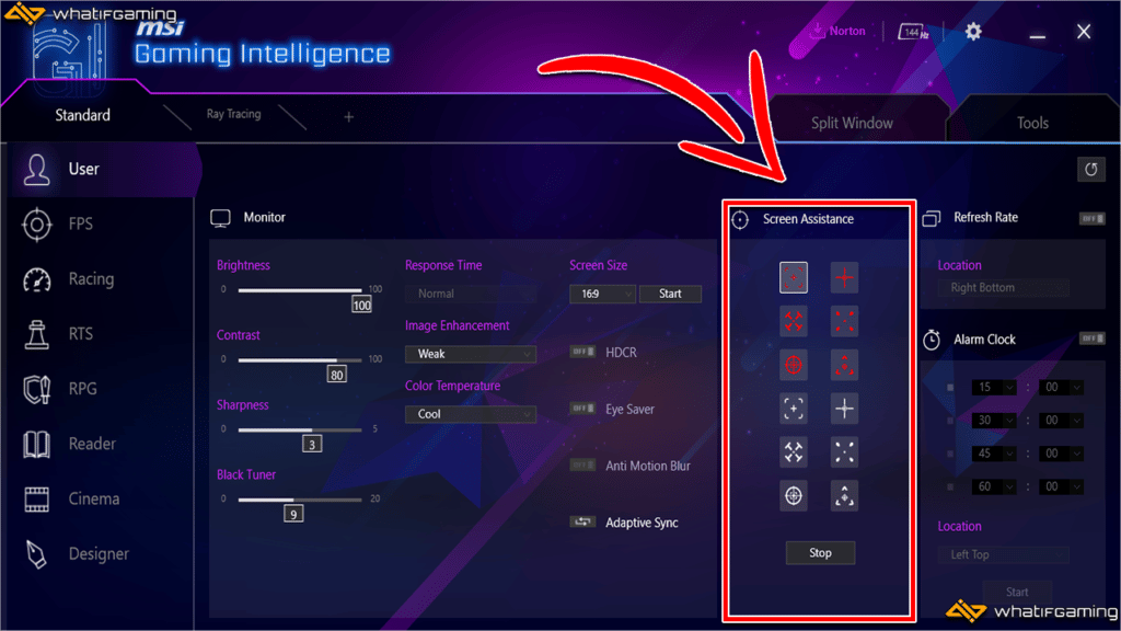 Using the MSI Gaming Intelligence software to create a custom crosshair.