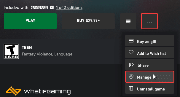 Xbox App > Hi-Fi Rush > Three Dots > Manage