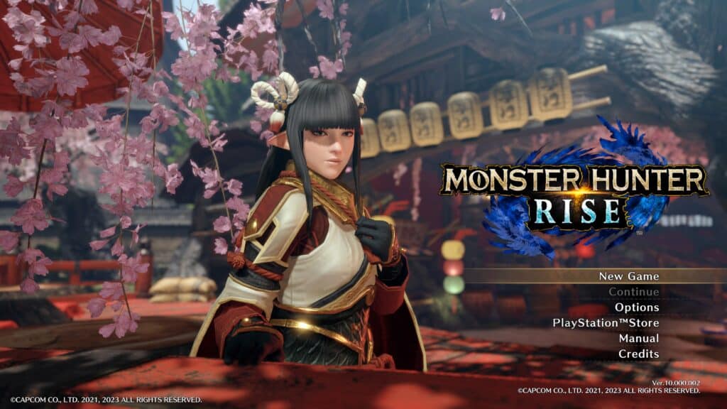 The Main Menu of Monster Hunter Rise