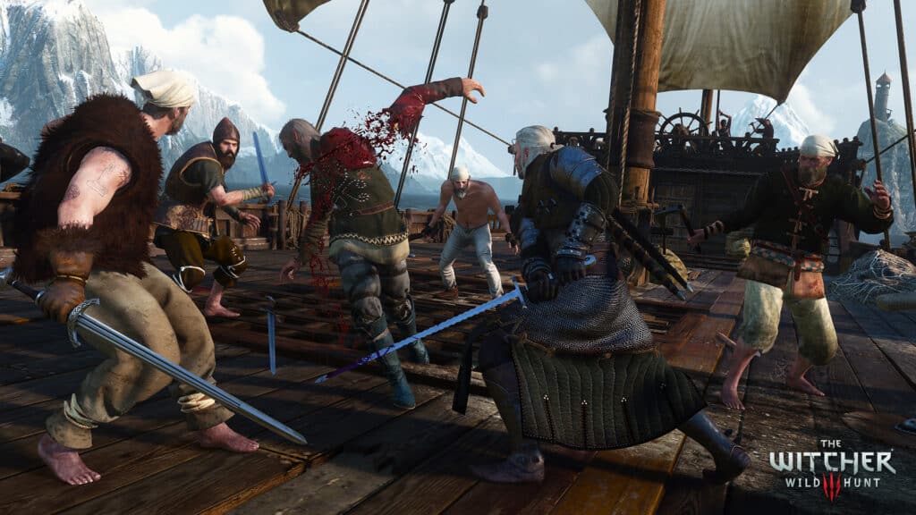 Obrázek ukazuje boj, který se odehrává na lodi