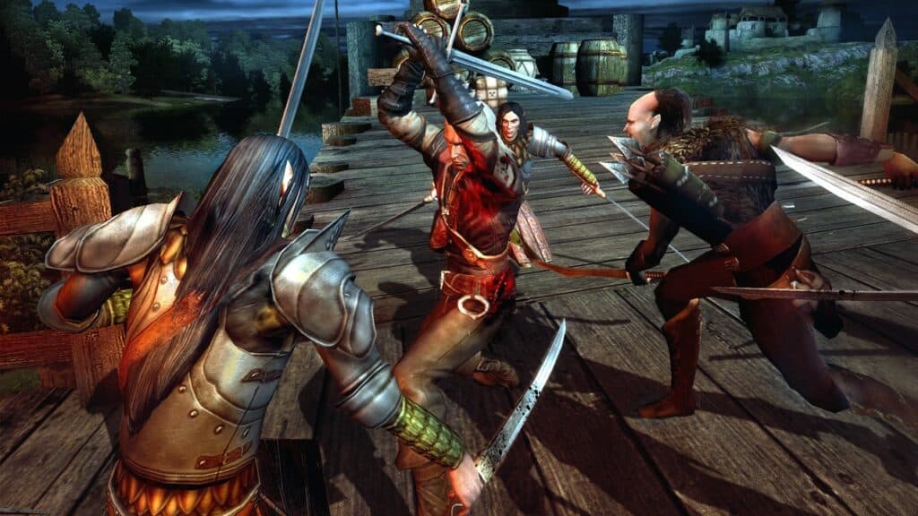 Image shows a sword battle