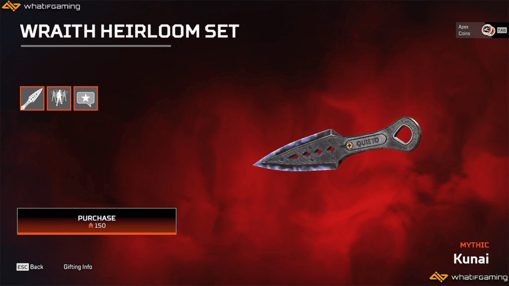 A photo of Wraith's Heirloom Set in Apex Legends.
