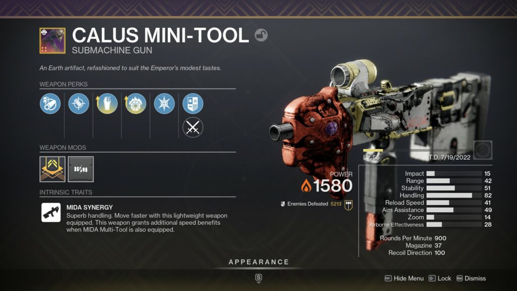 Destiny 2 Calus Mini-Tool in inventory. 