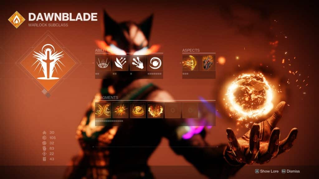 Destiny 2 Solar Warlock subclass screen.