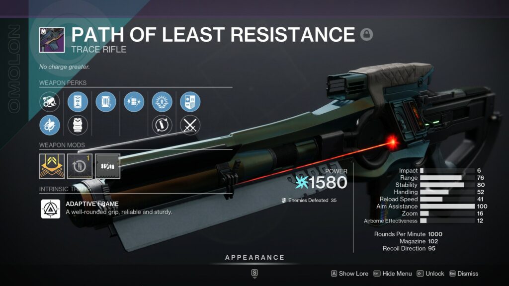 Destiny 2 Path of Least Resistance god roll in inventory.