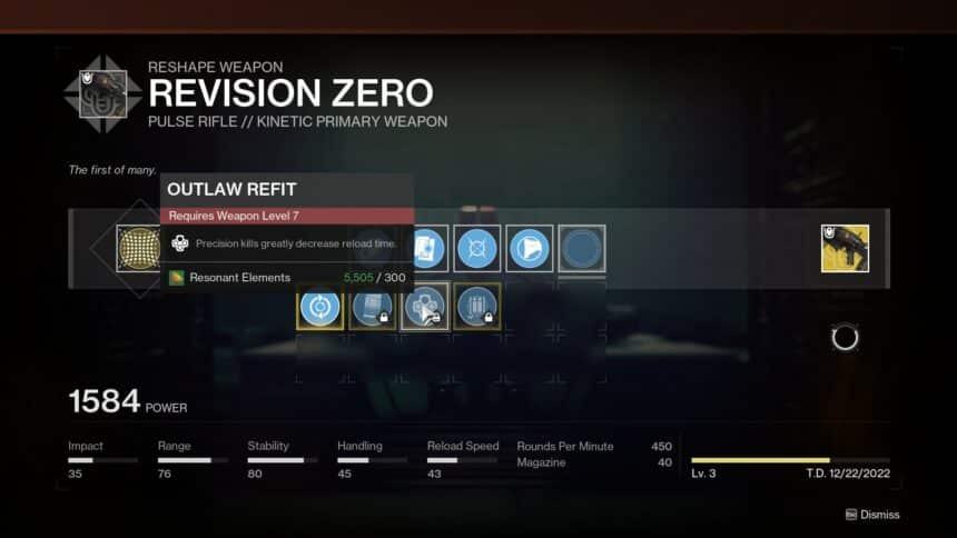 Destiny 2 Outlaw Refit quest - Should You Choose to Accept it Part 3. Revision Zero in inventory.