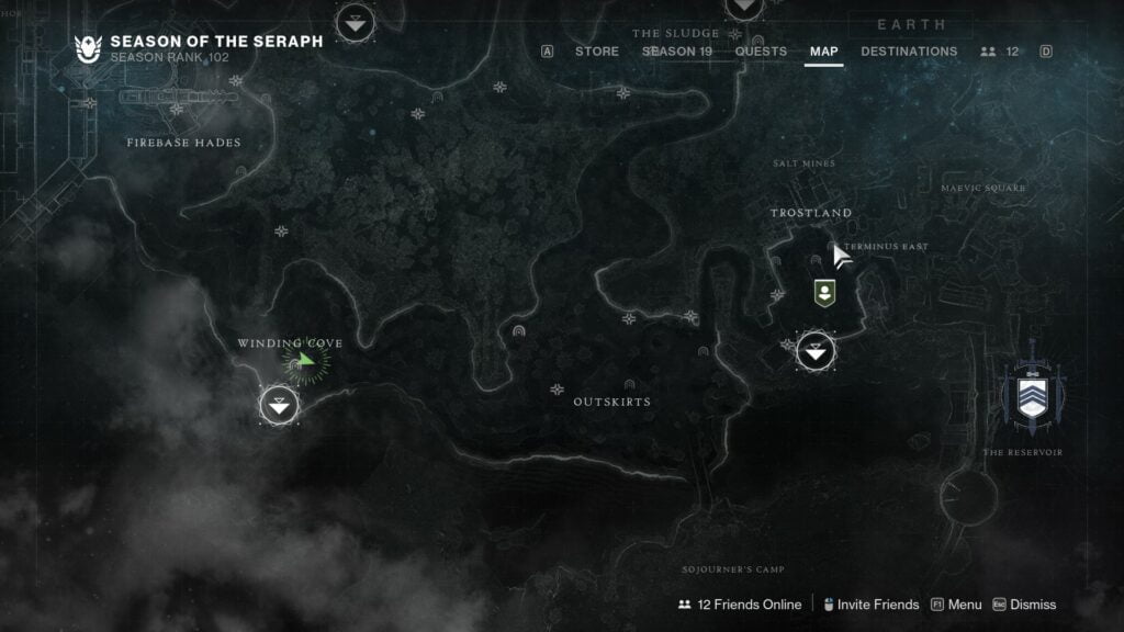 Terminus East Lost Sector on map.