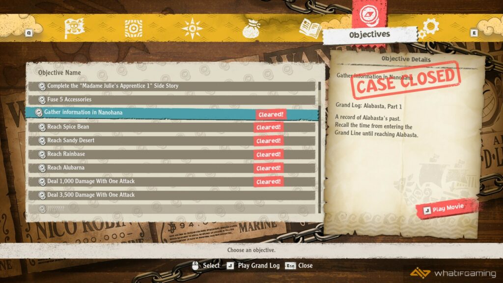 One Piece Odyssey Objectives Screen