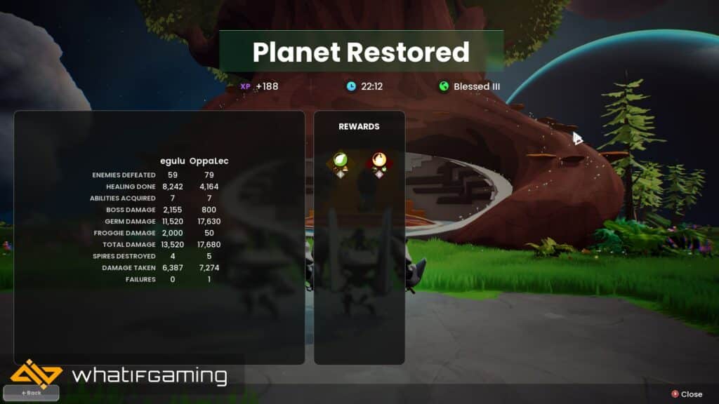 Planet restoration stats window in co-op