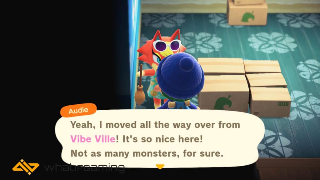 A villager telling the player that they moved from a friends island.