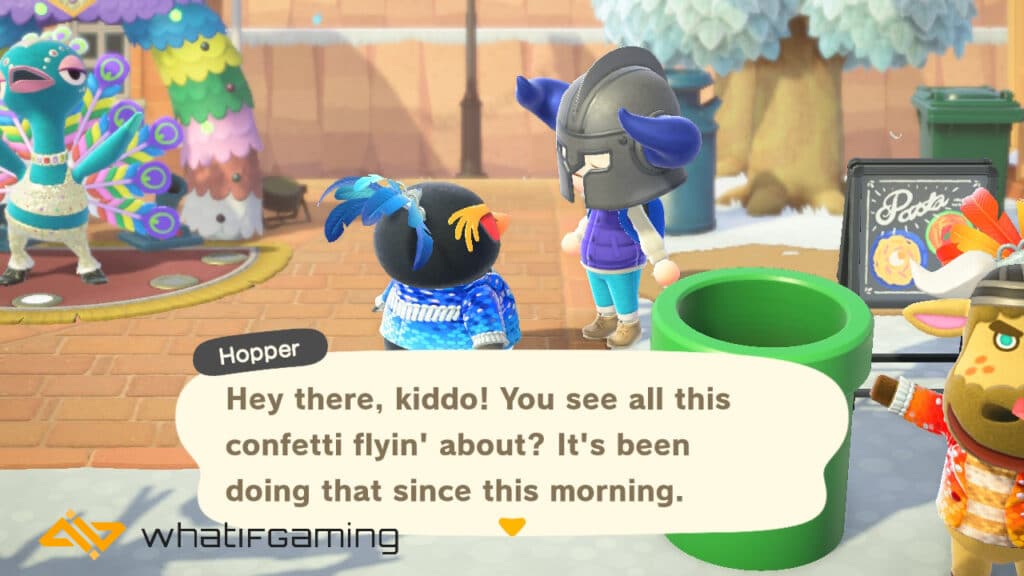 Hopper excited about Festivale in Animal Crossing: New Horizons. 