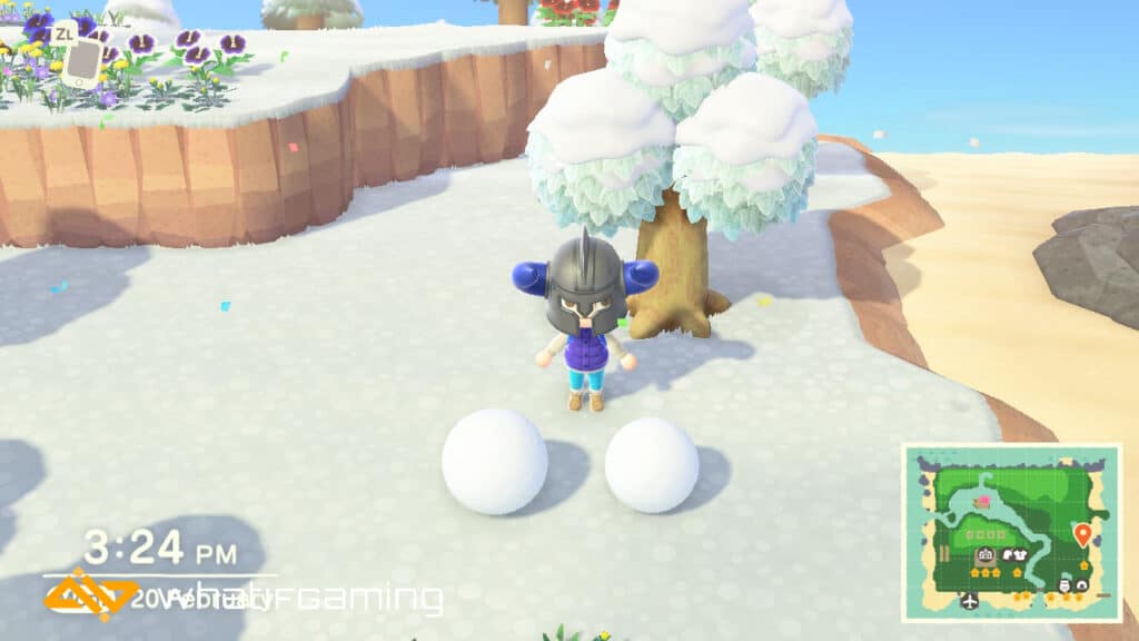 Two perfectly sized snowballs in Animal Crossing. 